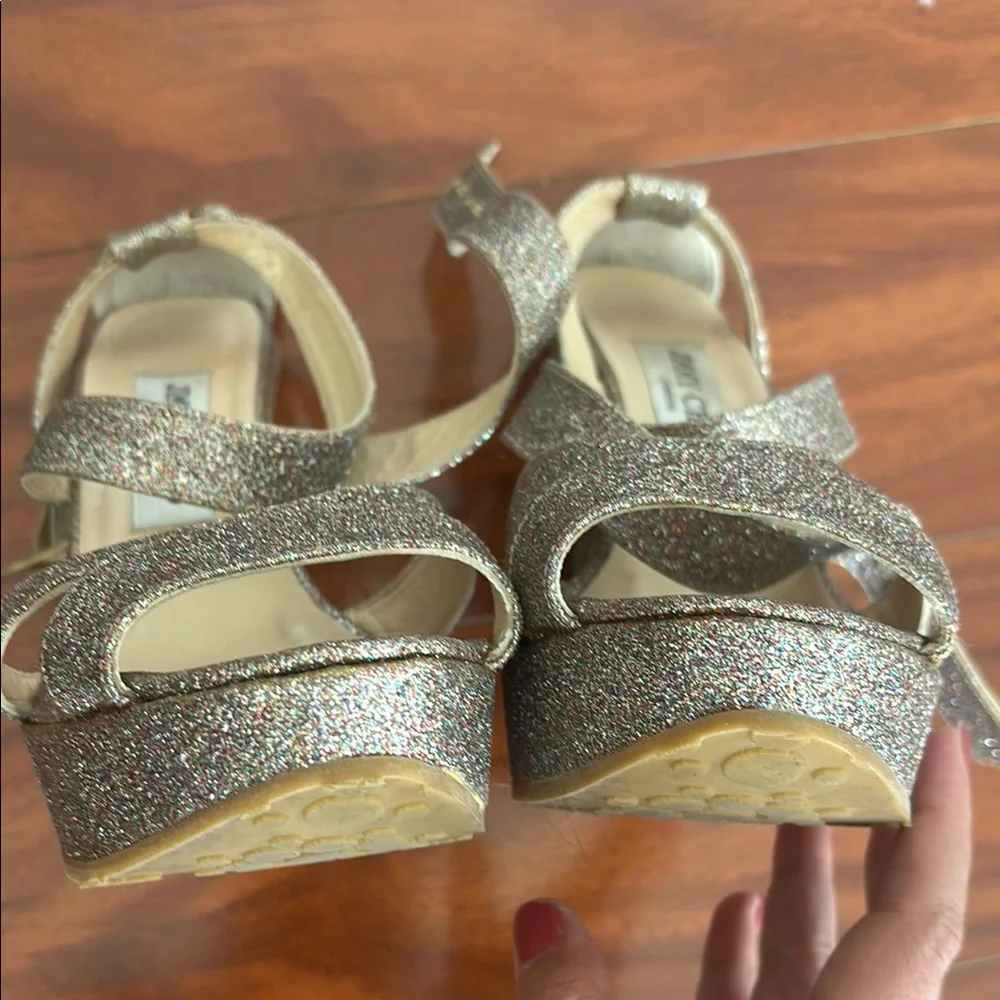 Jimmy Choo Size 40 Glitter Wedge Sandals